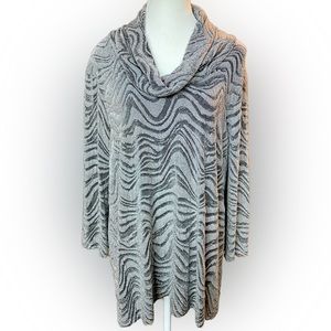 Ruby Rd. Silver and Gray Metallic Cowl Neck Sweater